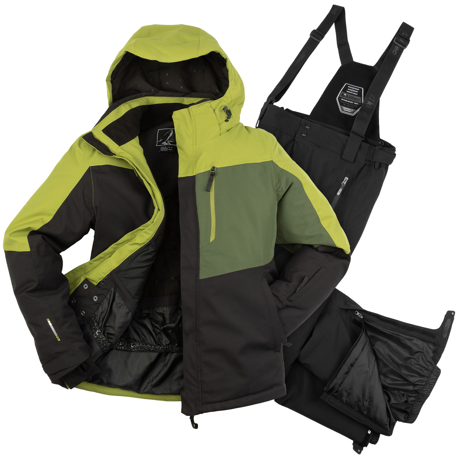 killtec Skianzug zweiteiler XXL=54 wasserdicht 10.000 mm,Skihose stretch , Skijacke geometrisch gruen