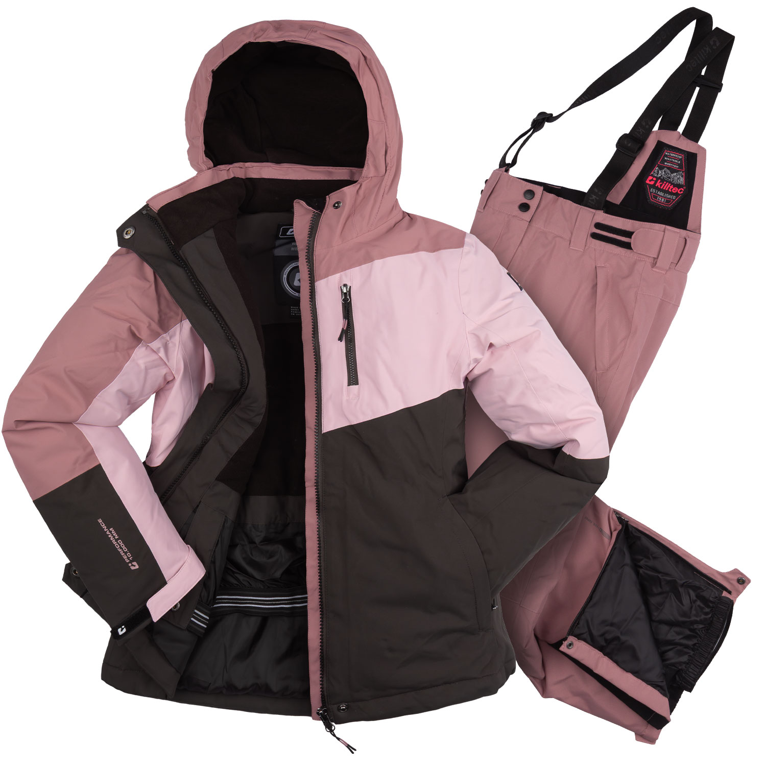 killtec Skianzug Mädchen Rosa wasserdicht Wassersäule 10.000 mm Größe 164 Set Skihose Skijacke