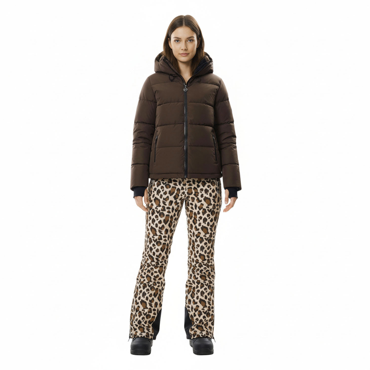 killtec Skianzug Damen 2 teilig 46 Skijacke dunkelbraun + Skihose leopard
