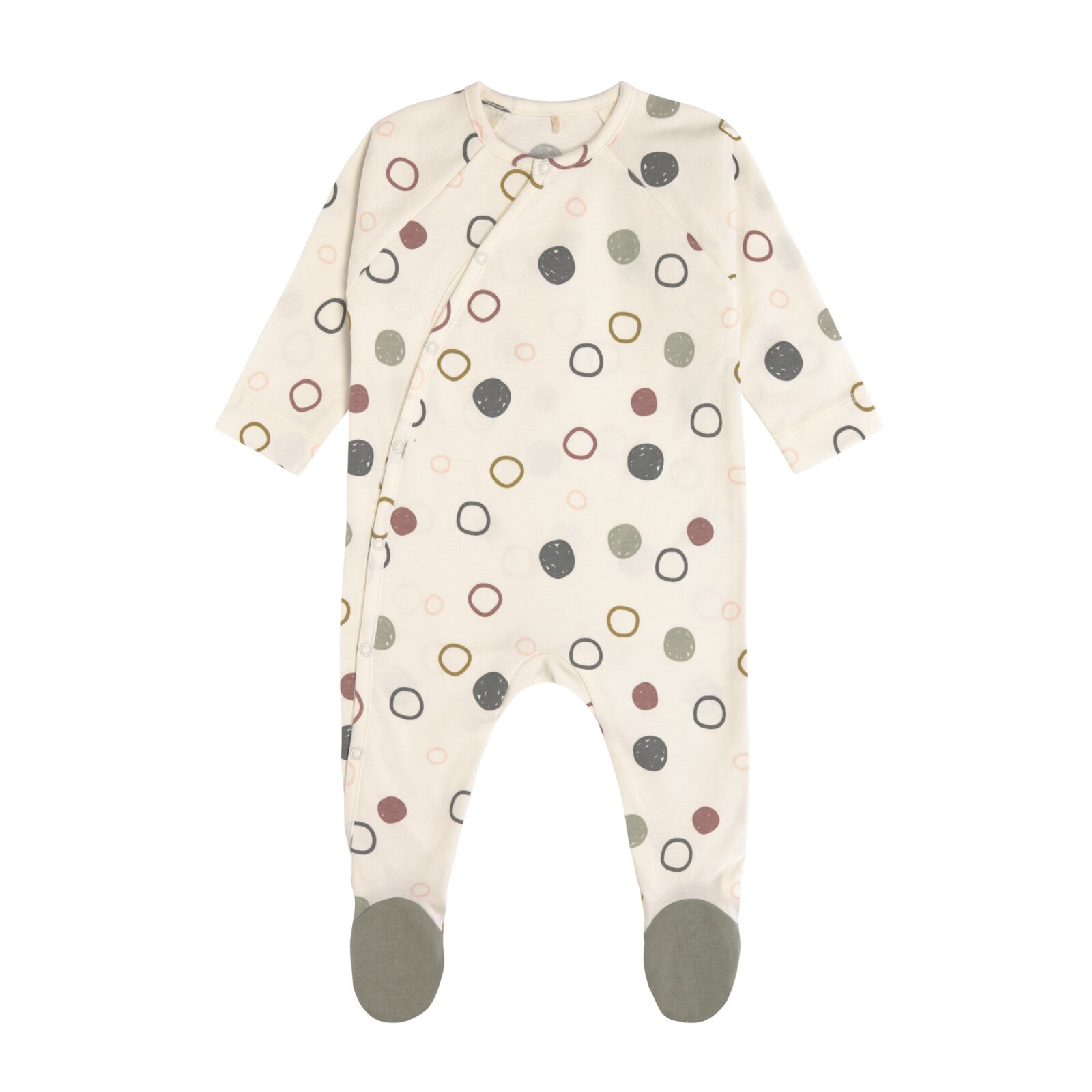 Lässig - Baby Schlafanzug mit Füßen GOTS - Pyjama Cozy Colors, Circles offwhite Gr. 62-68 (A)