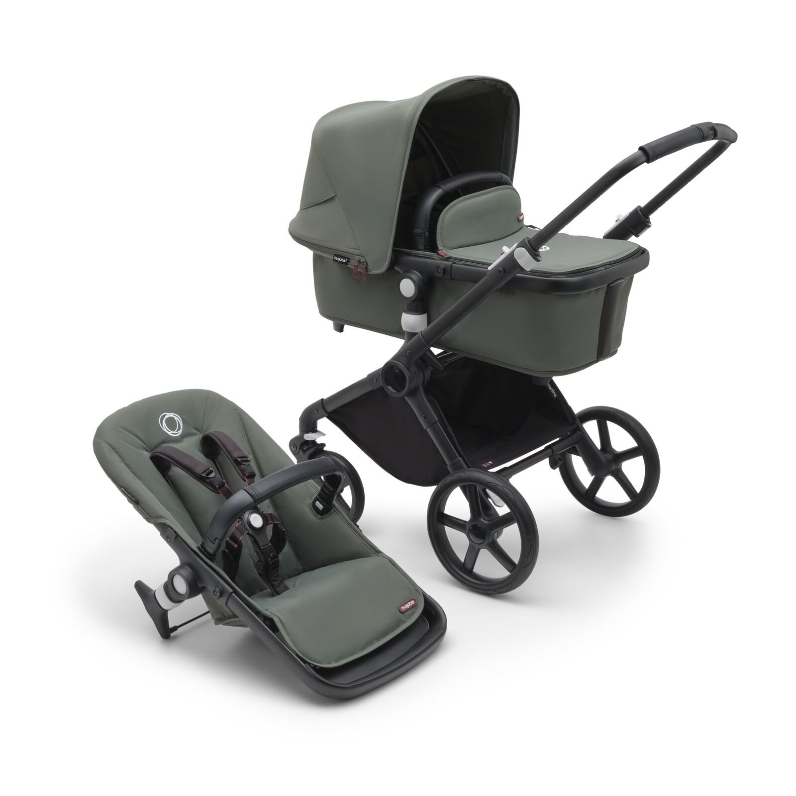 BUGABOO - Cub Kinderwagen mit Liegewanne und Sitz CORE (SCHWARZ / WALDGRÜN)