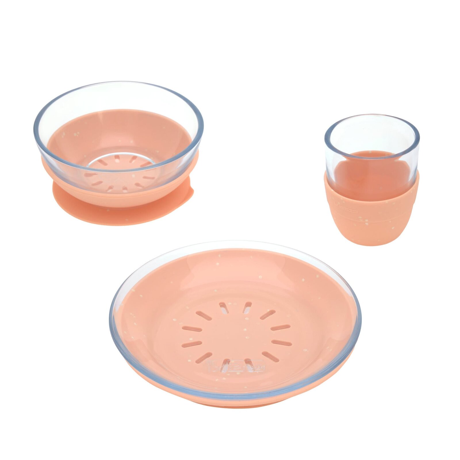 Lässig - Kindergeschirr Set Glas (Becher, Schüssel, Teller), Orange (A)