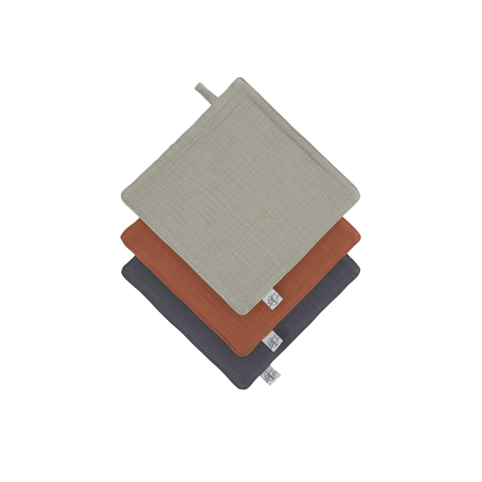 Lässig - Mull Waschlappen 3er Set, Oliv Rostrot Anthrazit (2)