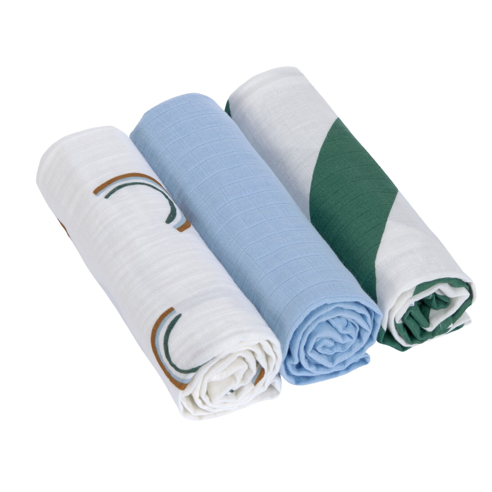 Lässig - Mulltücher (3 Stk) 85 x 85 cm - Bio-Baumwolle Happy Rascals, Himmelblau (A)