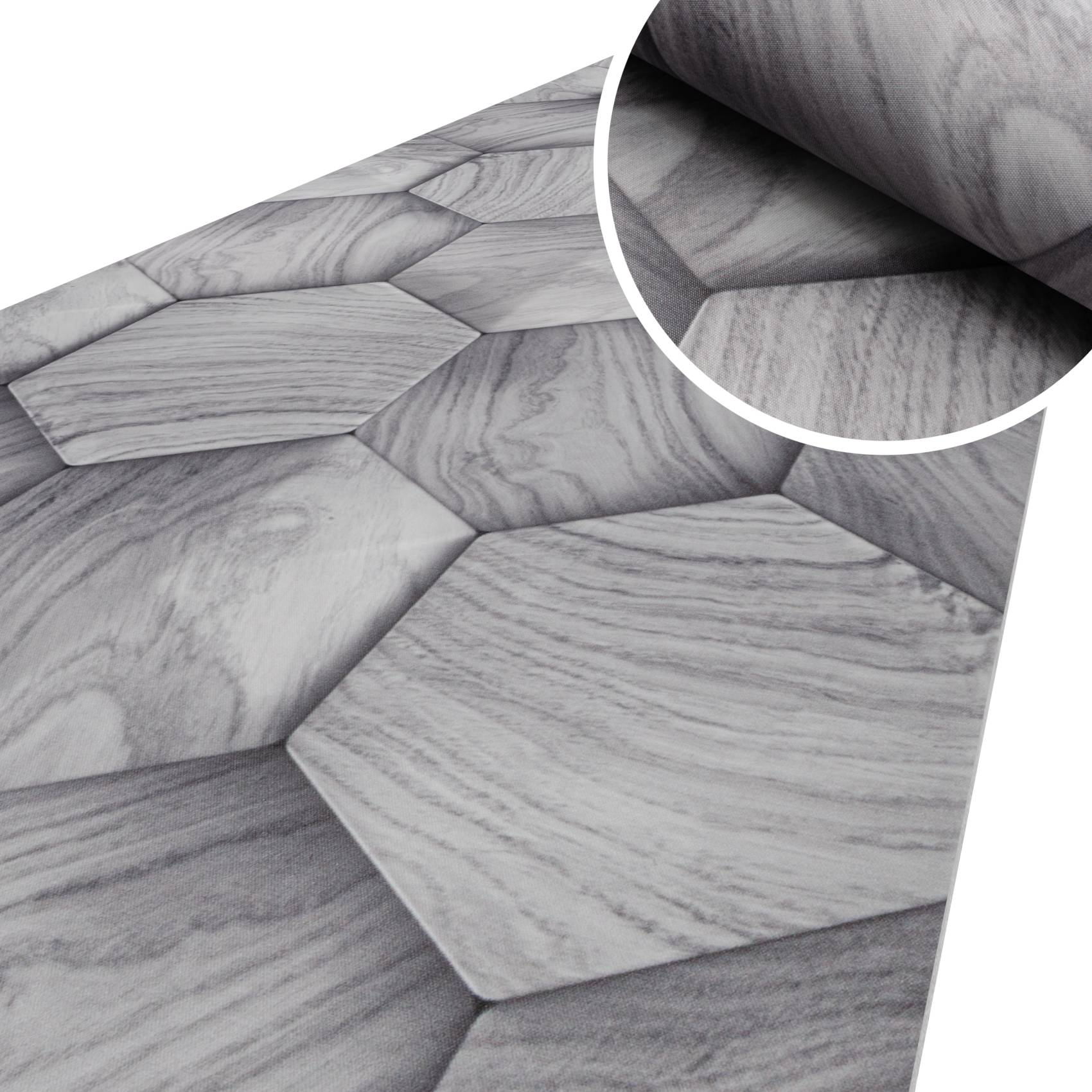 Küchenläufer Küchenteppich Läufer Flur Teppichläufer Motiv Holzoptik Geometrie Grau 100x52cm