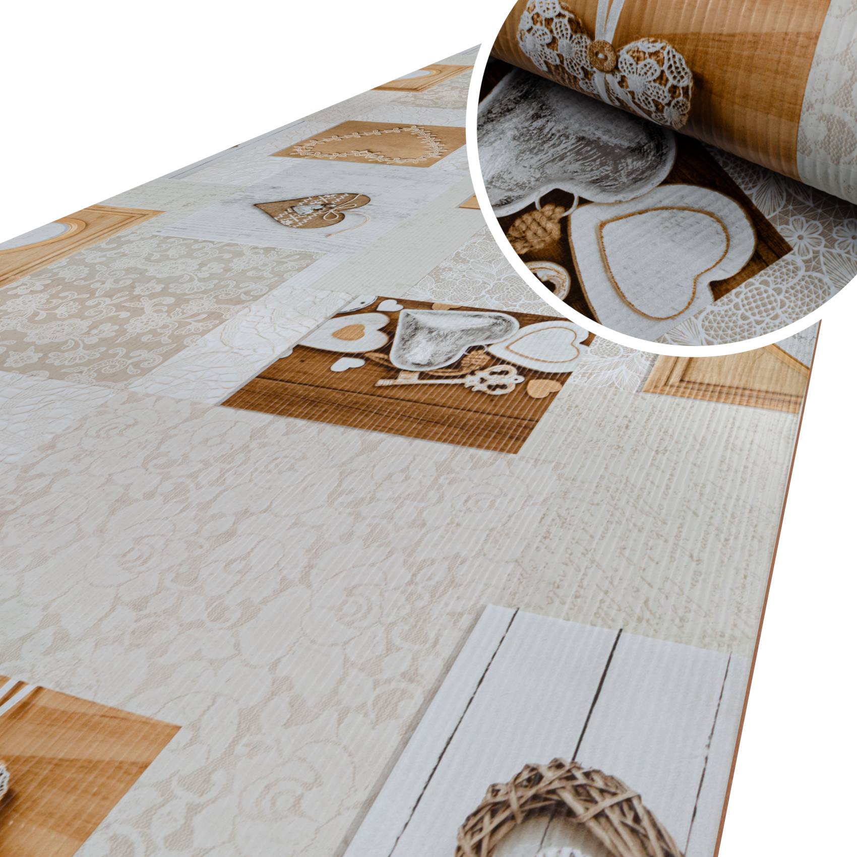 Küchenläufer Küchenteppich Motivdruck Herzen Holz Teppichläufer Flur Teppich Läufer rutschfest 100x52cm
