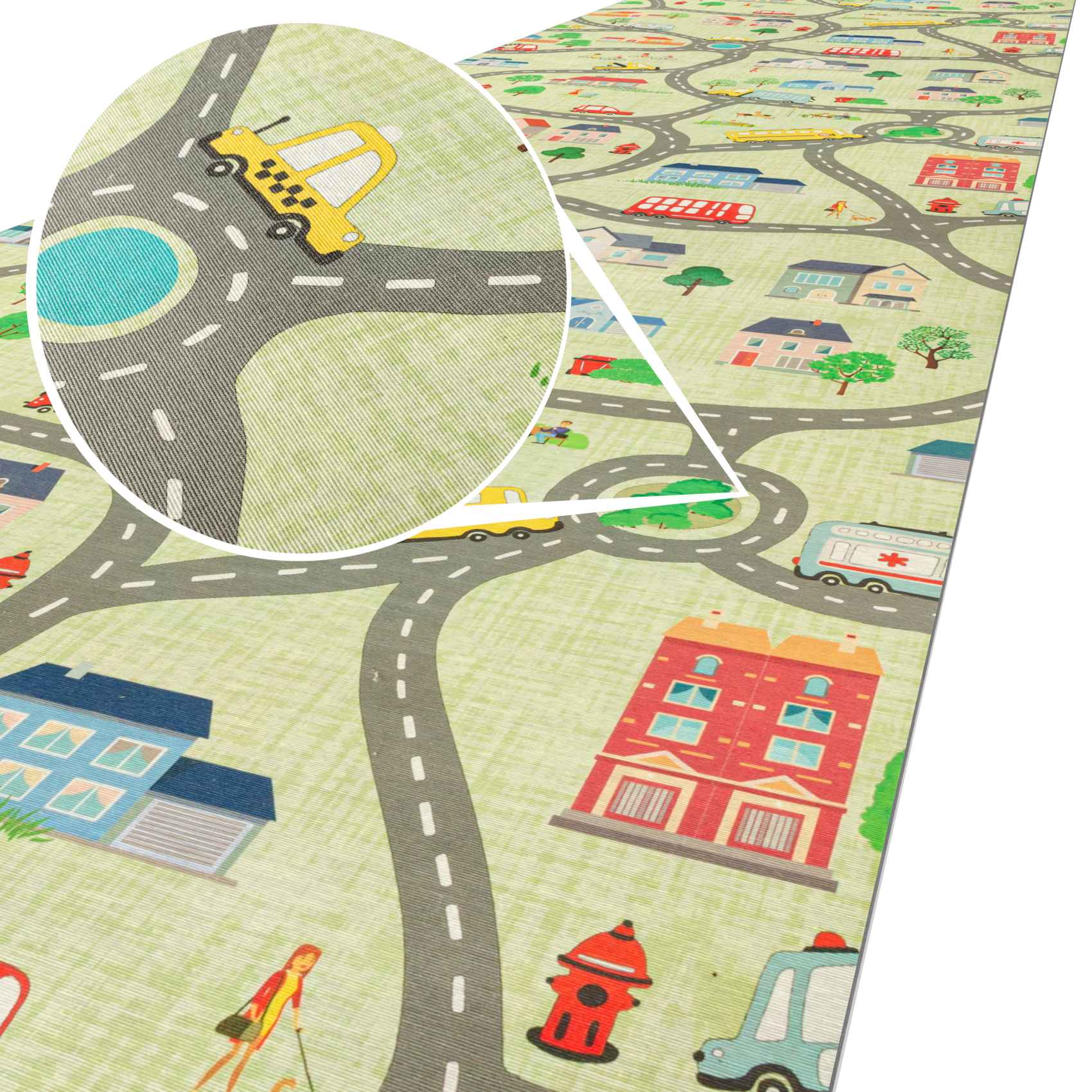 Küchenläufer Teppichläufer Spielkarte Stadt für Kinder Mehrfarbig 200x65cm