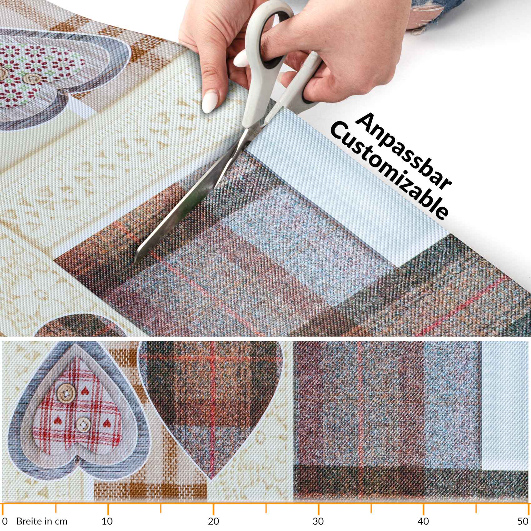 Küchenläufer Teppichläufer Karo Herz Beige rutschfest Läufer abwaschbar | 50cm Breit 100x50cm