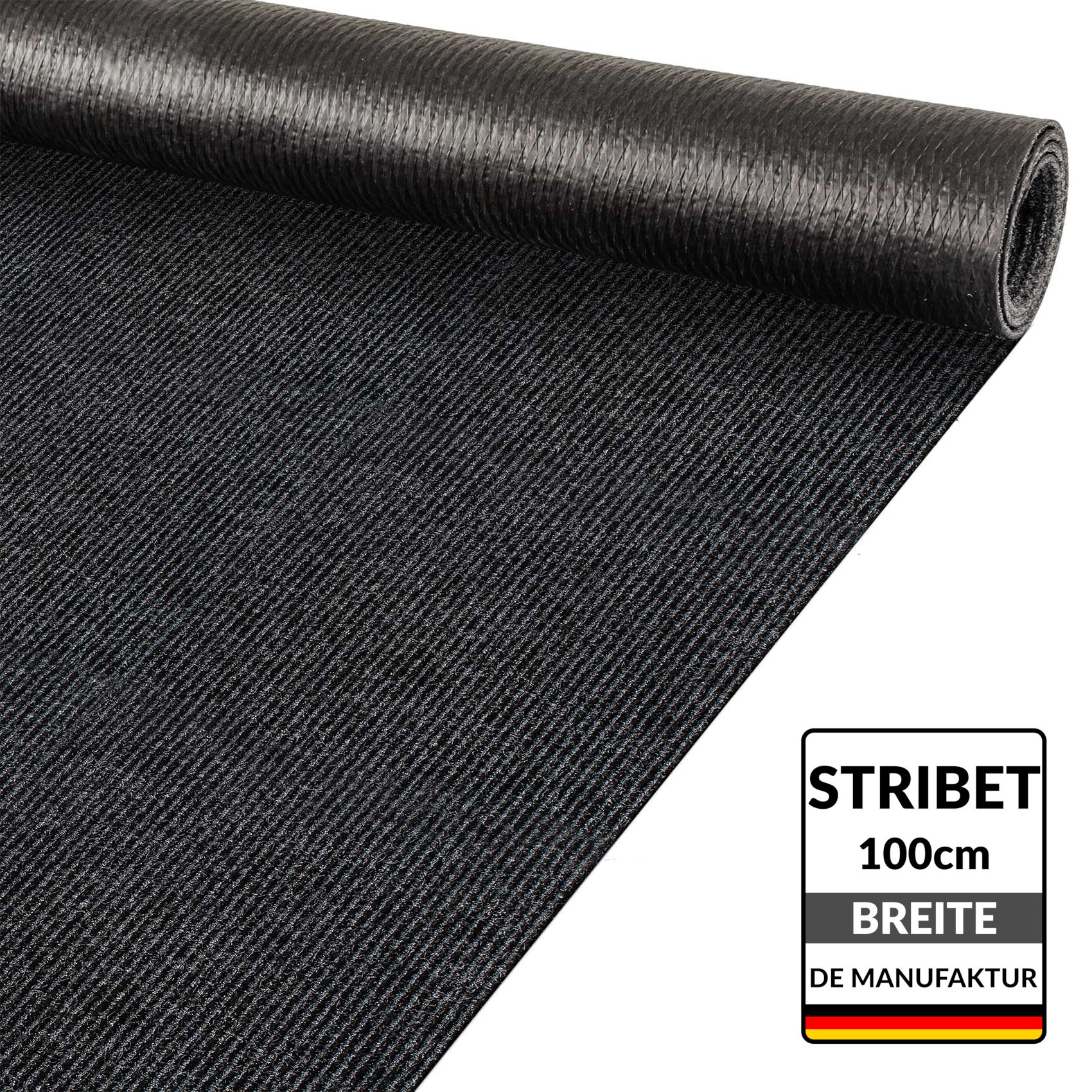 Teppichläufer Läufer Flur Sauberlaufmatte Schmutzfangmatte Flur Teppich STRIBET Breite 100cm Schwarz 120x100cm