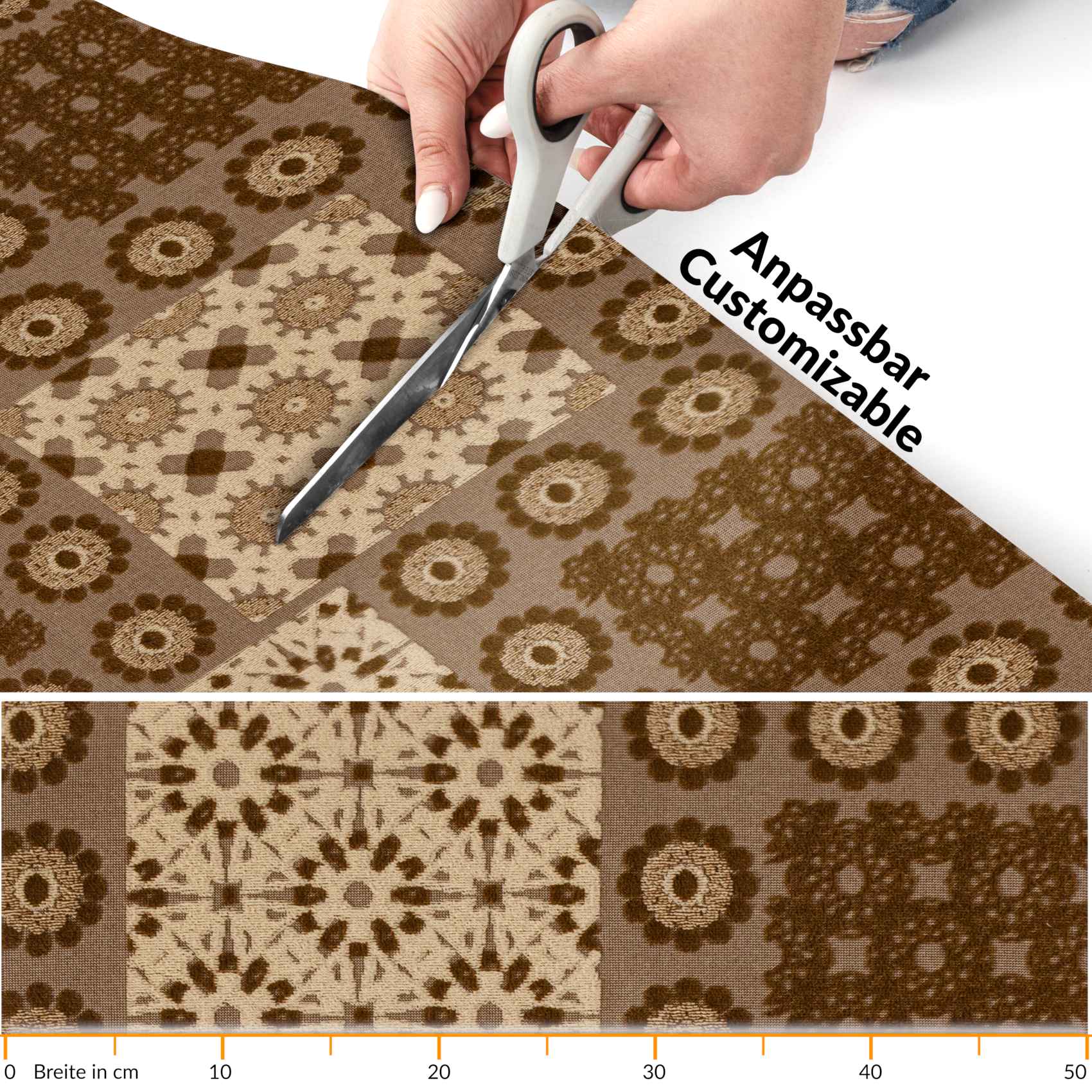 Teppichläufer Flurläufer Küchenläufer Velours waschbar rutschfest Sisi Bisquit Braun 50cm Breit 100x50cm