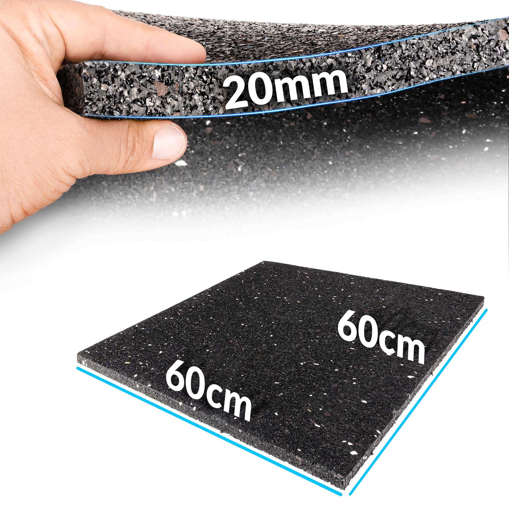 Bautenschutzmatte Gummigranulat Antivibrationsmatte Bodenschutzmatte 2cm Stark - 120x80cm / 80x60cm / 60x60cm Gummigranulat 60x60x2cm (Waschmaschine)
