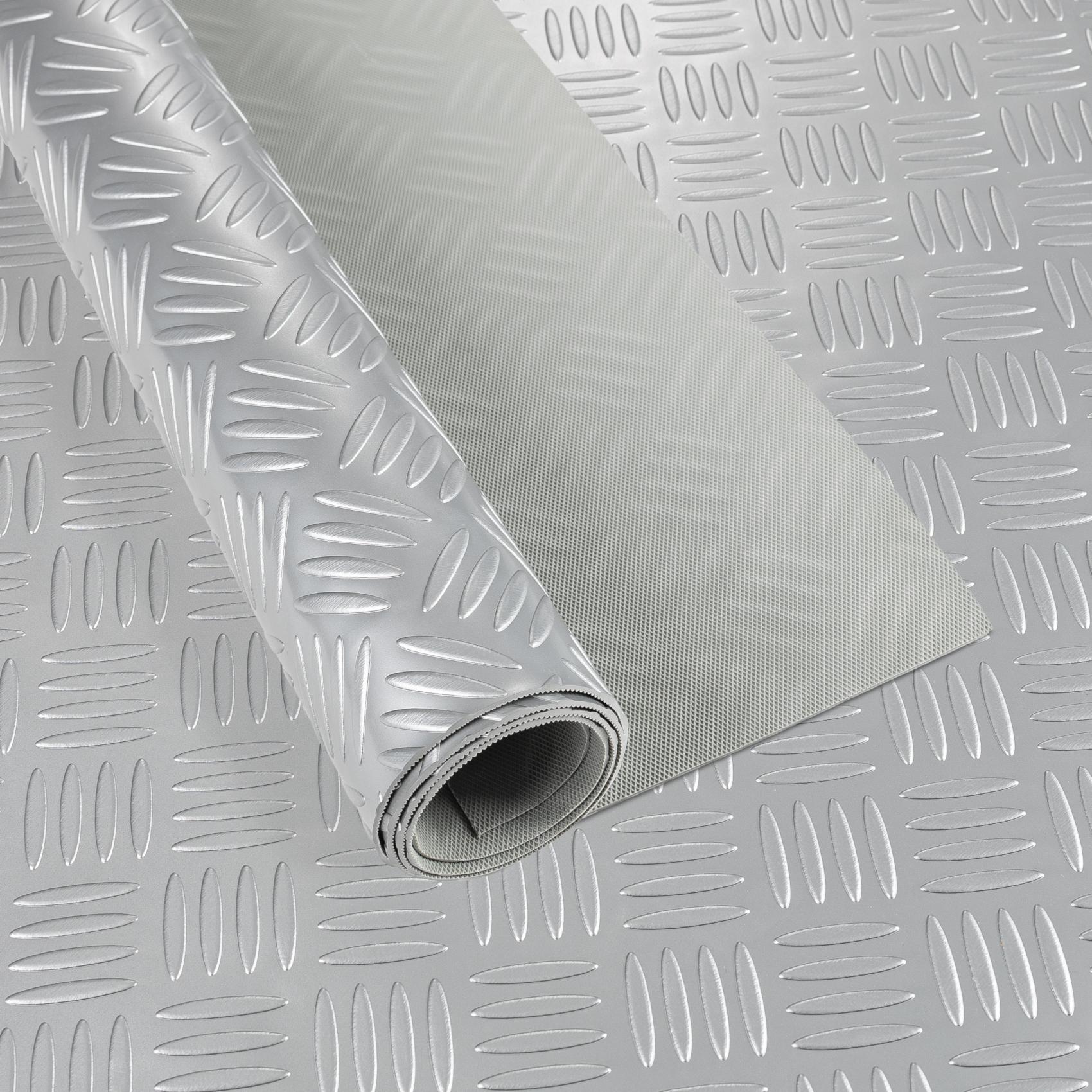 PVC Bodenbelag Meterware Antirutschmatte Vinylboden Rollenware Stärke 1,5mm Riffelblech Silber Breite 100cm 100x100cm