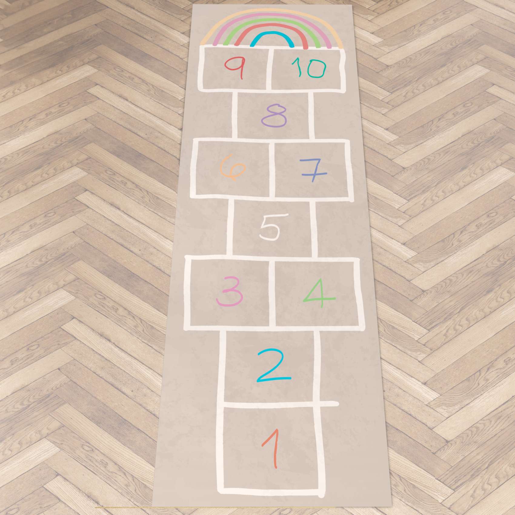 Spielmatte Hüpfspiel Teppich Läufer Hüpfspiel abwaschbar rutschfest Spring Kreuz Beige 67x240cm