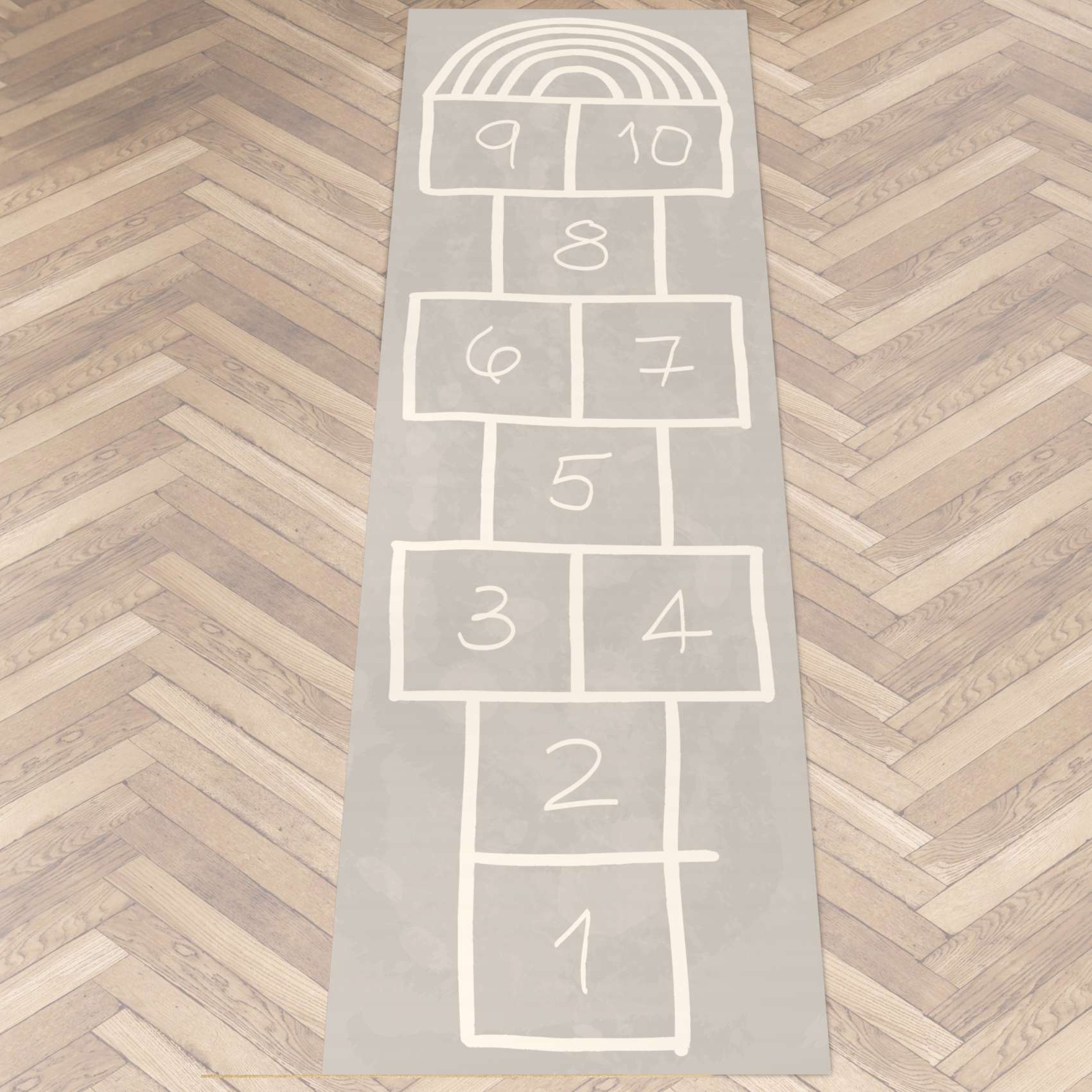 Spielmatte Hüpfspiel Teppich Läufer Hüpfspiel abwaschbar rutschfest Spring Kreuz Grau 67x240cm