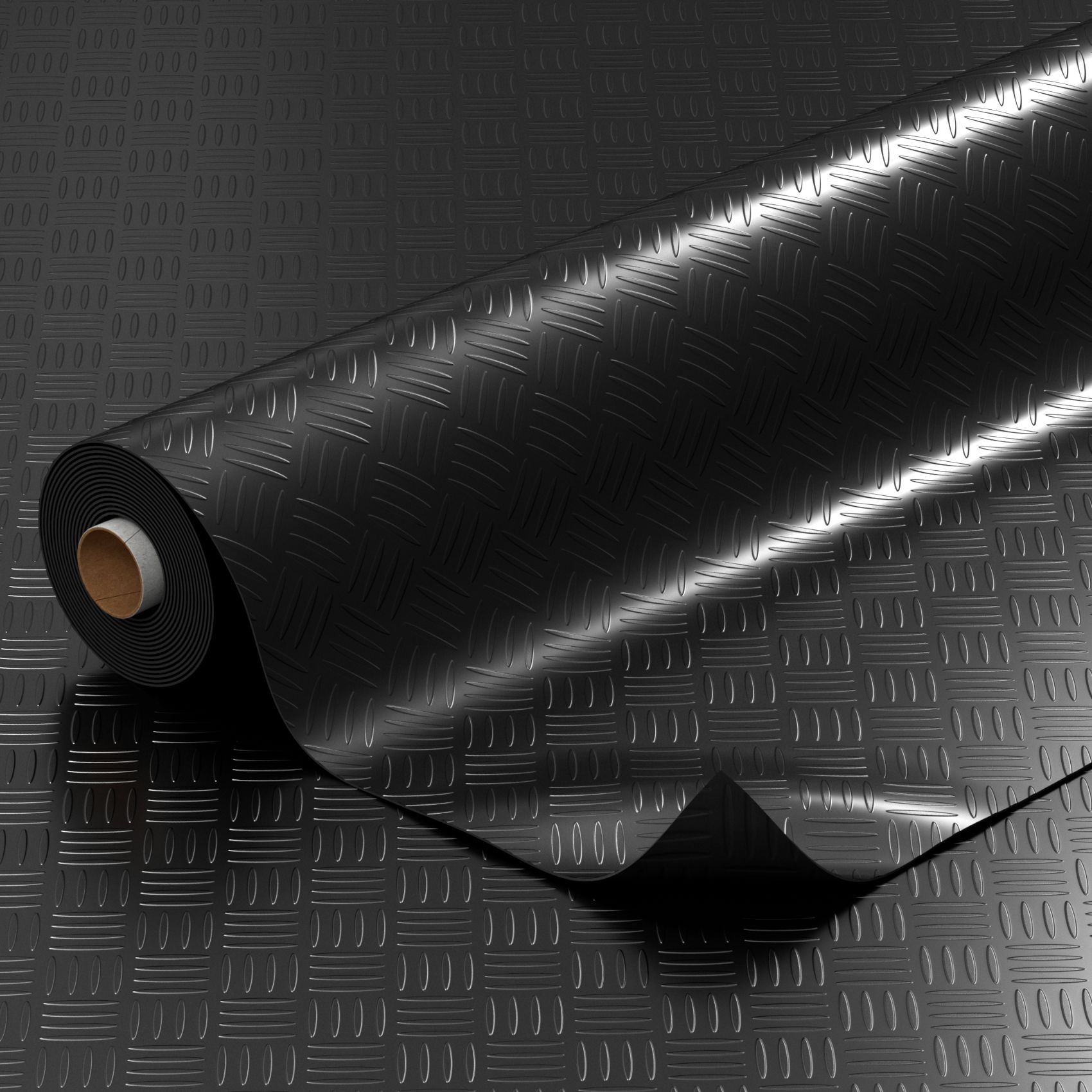 PVC Bodenbelag Vinylboden Riffelblechoptik Schwarz 1mm Antirutschmatte Meterware 140cm Breit 100x140cm