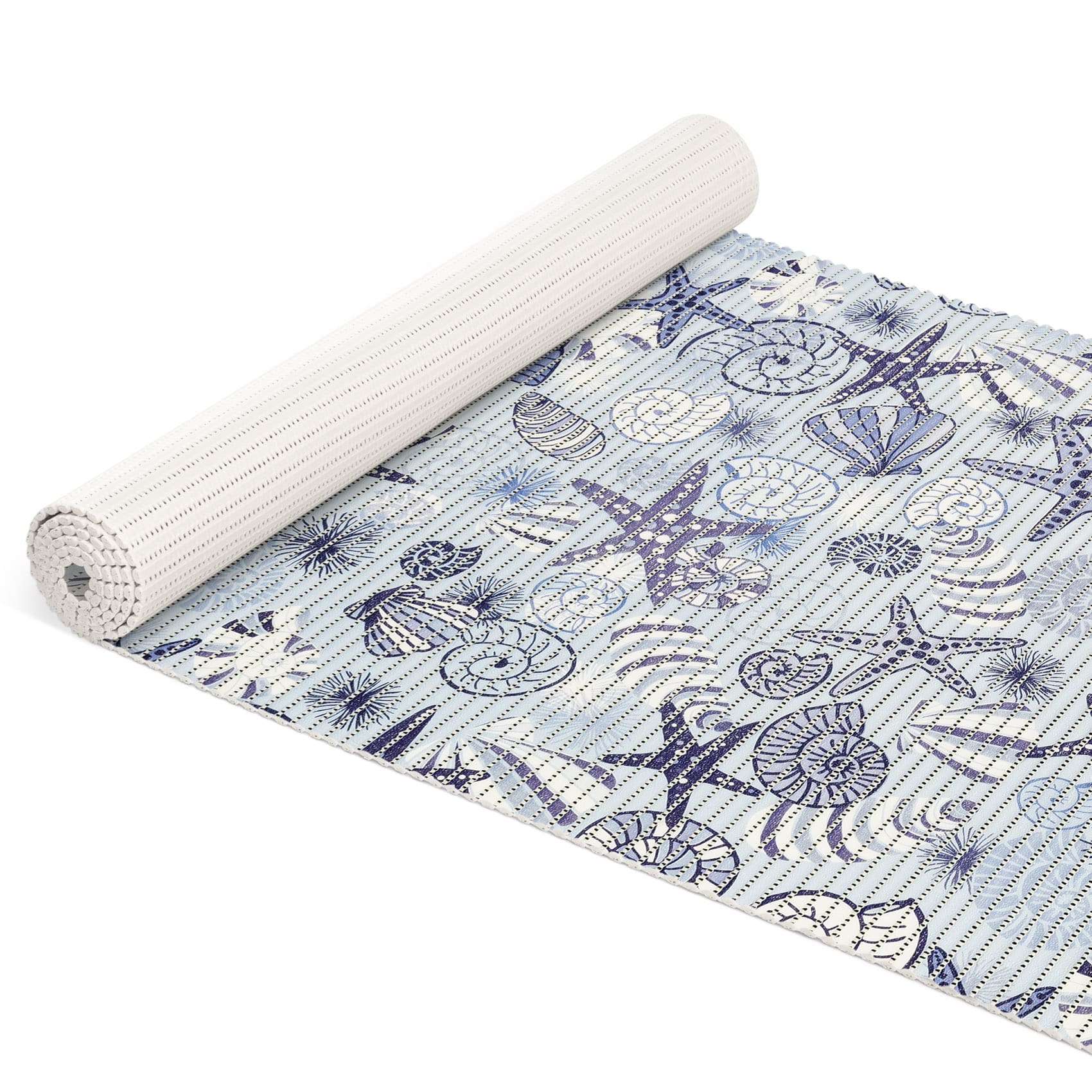 Weichschaummatte Bad Weichschaum Badematte Seestern Muscheln Blau Breite 65cm Meterware 100x65cm