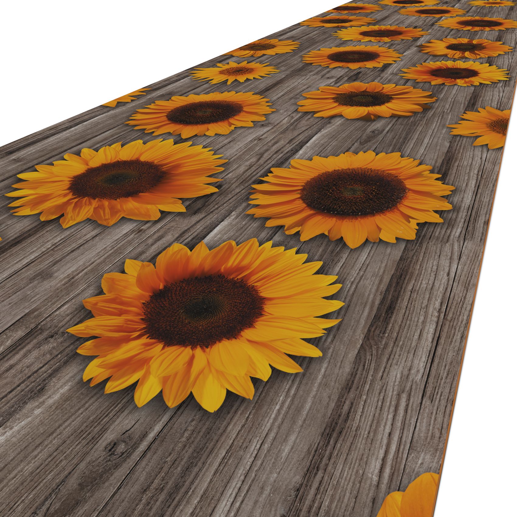 Läufer PVC Teppich rutschfest abwaschbar Sonnenblumen Grau 50cm Breit 100cm