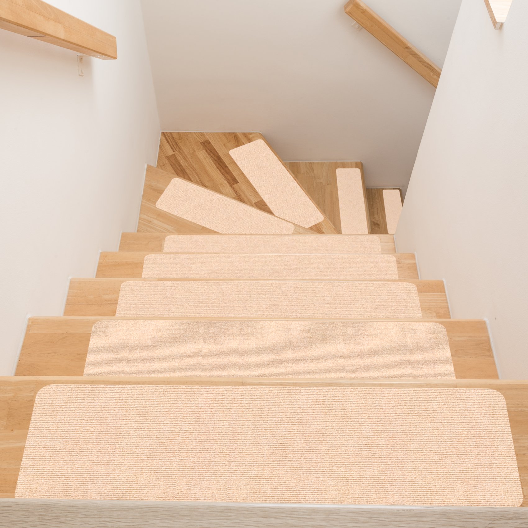 Treppenteppich Stufenmatte Treppenstufen Teppich selbsthaftend Stufenmatte Rechteckig NEMESIS Creme 50x20cm