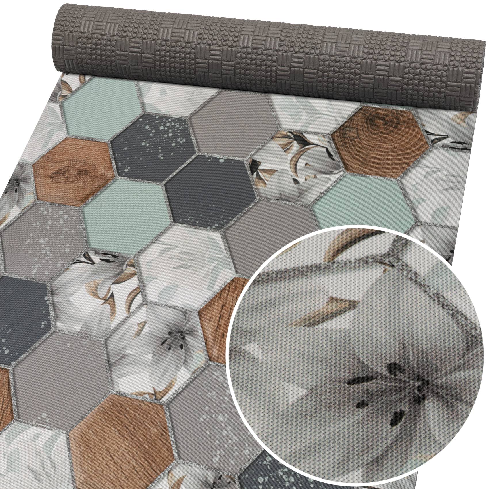 Küchenläufer abwaschbar Küchenteppich rutschfest Teppichläufer Läufer Flur pflegeleicht Nordic Hexa 52cm Breite 100 x 52 cm