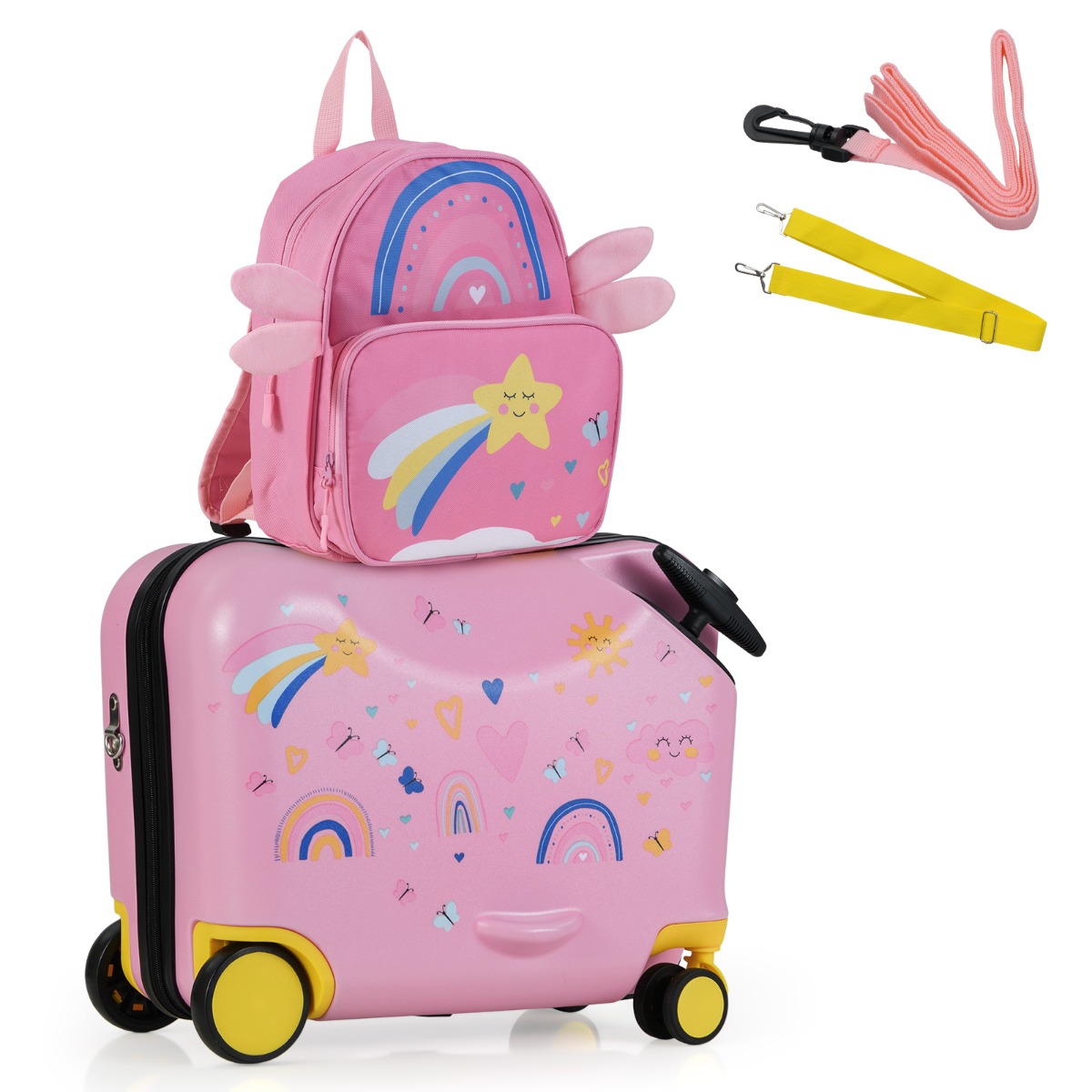 2tlg Kinderkoffer + Rucksack 47 cm Langer Aufsitzkoffer und 30 cm Breiter Rucksack Stern