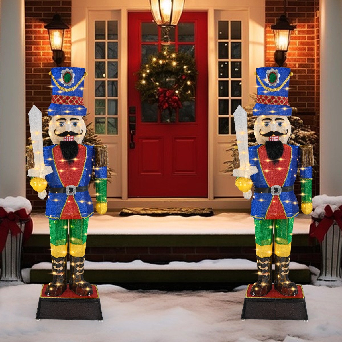 2er Set Weihnachten Nussknacker Figur Beleuchtete Weihnachtsdeko XXL 184 cm