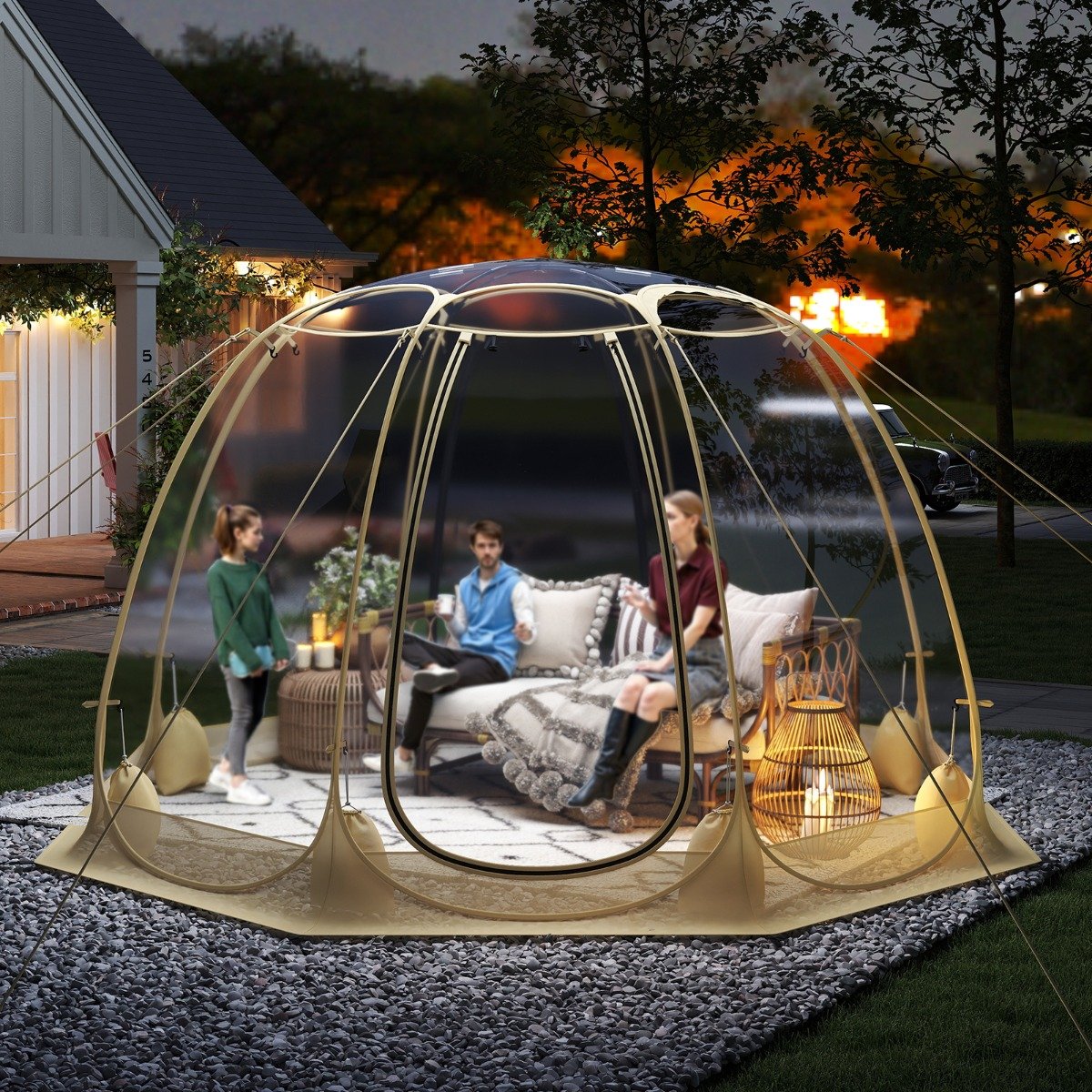630° Transparenter PVC Zelt Pop Up Bubble Zelt Blasenzelt für 5-6 Personen 265 x 265 cm