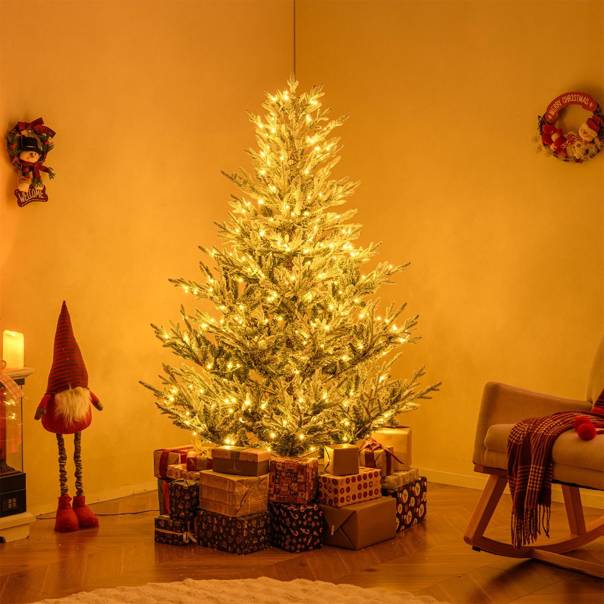 180 cm Künstlicher Weihnachtsbaum mit Beleuchtung & Schnee Tannenbaum Christbaum Kunstbaum