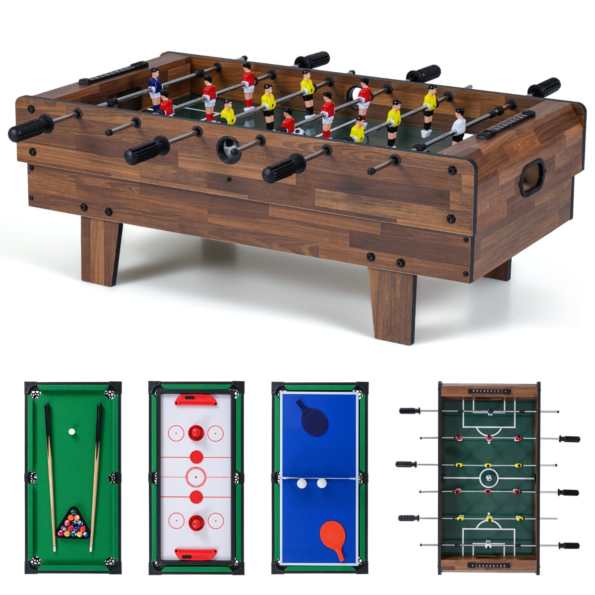 4 in 1 Spieltisch Billardtisch & Tischtennistisch & Air Hockeytisch & Tischkicker Natur