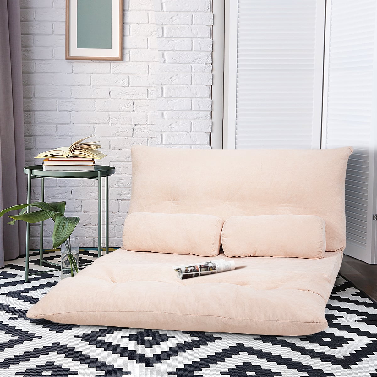 Klappbares Bodensofa Sofabett mit 2 Kissen & Rückenlehne 6-stufig Einstellbares Bodensessel Beige