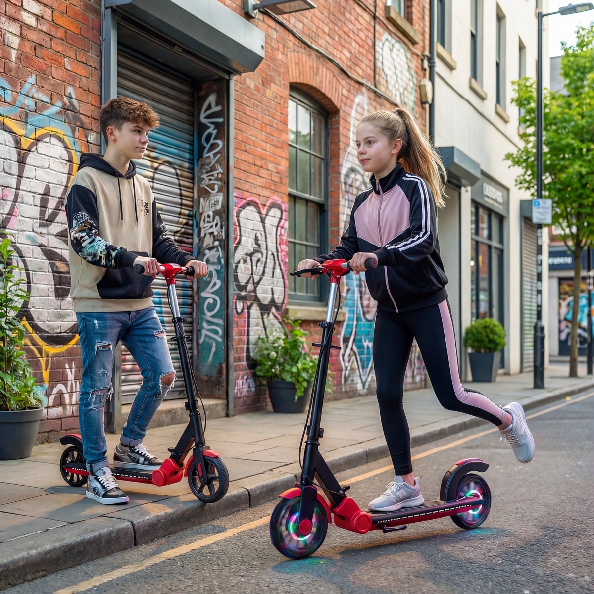 Klappbar Roller Scooter mit 2 Leuchtenden Rädern & Ständer Höhenverstellbar Tretroller Rot