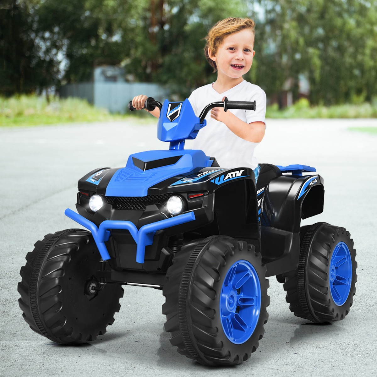 12V Elektro Kinderquad mit Scheinwerfer Mini Elektroquad mit Musik & Hupe 4 Räder Kinder Quad 2,8-5 km/h für Kinder ab 3 Jahren Blau