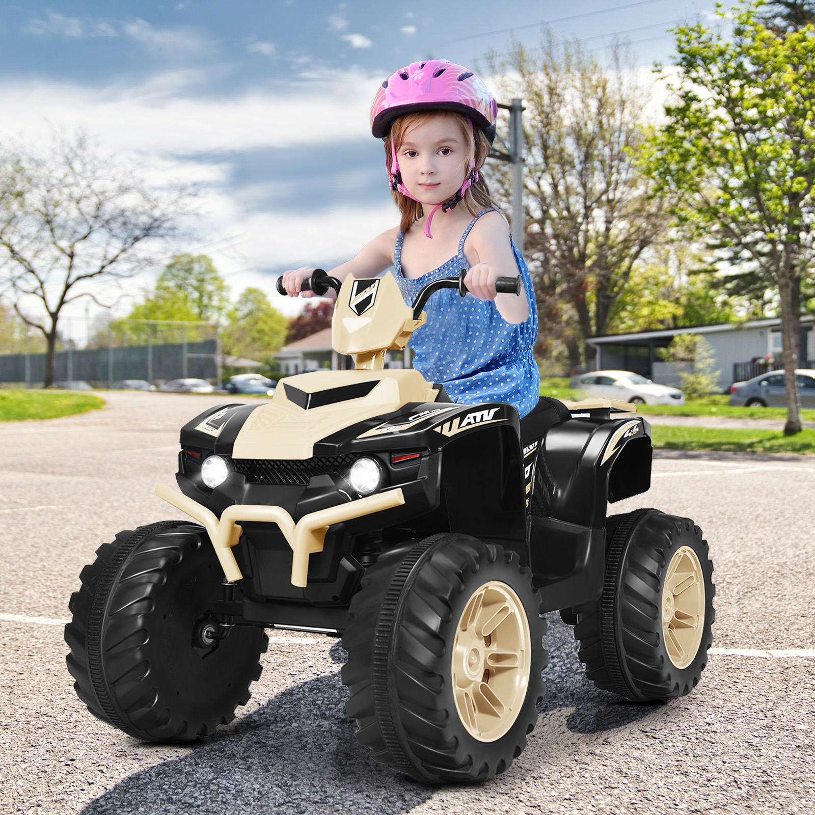 12V Elektro Kinderquad mit Scheinwerfer Mini Elektroquad mit Musik & Hupe Kinderauto Gelb