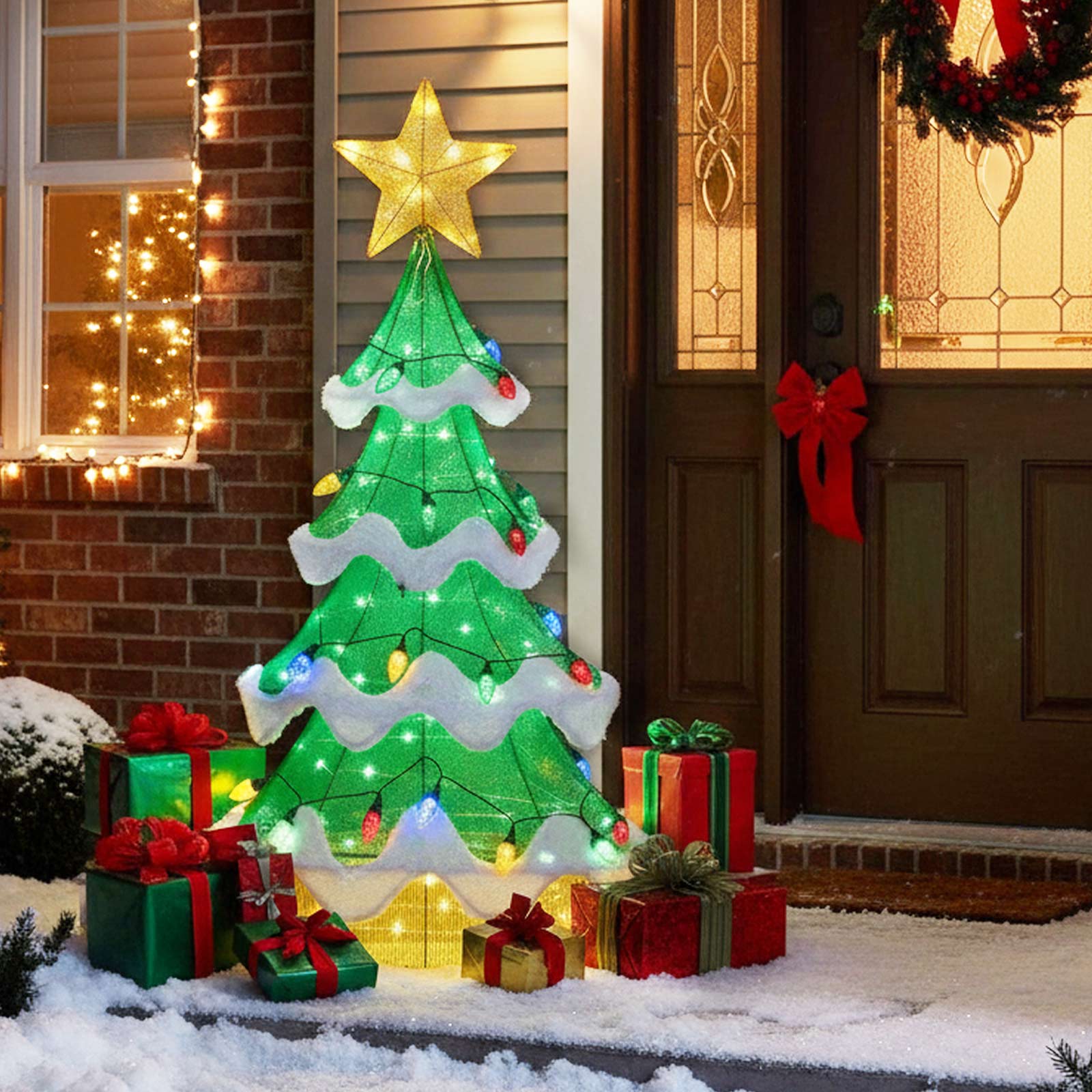 130 cm LED Weihnachtsbaum mit LED-Lichern & Stern & Erdbeerförmigen Glühbirnen