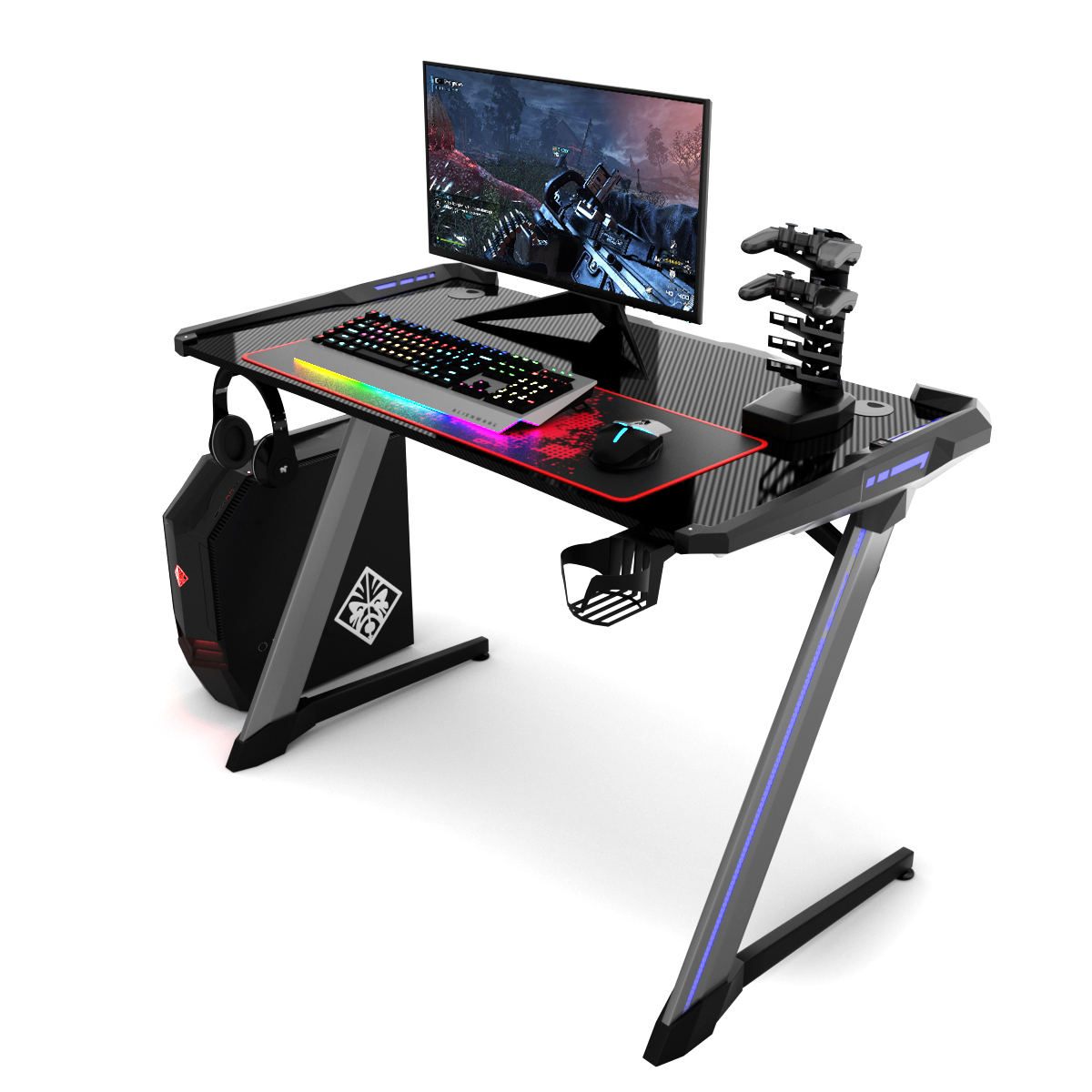 120 x 64 cm Gamingtisch Ergonomischer Computertisch Schreibtisch Racing PC-Tisch mit RGB-Led