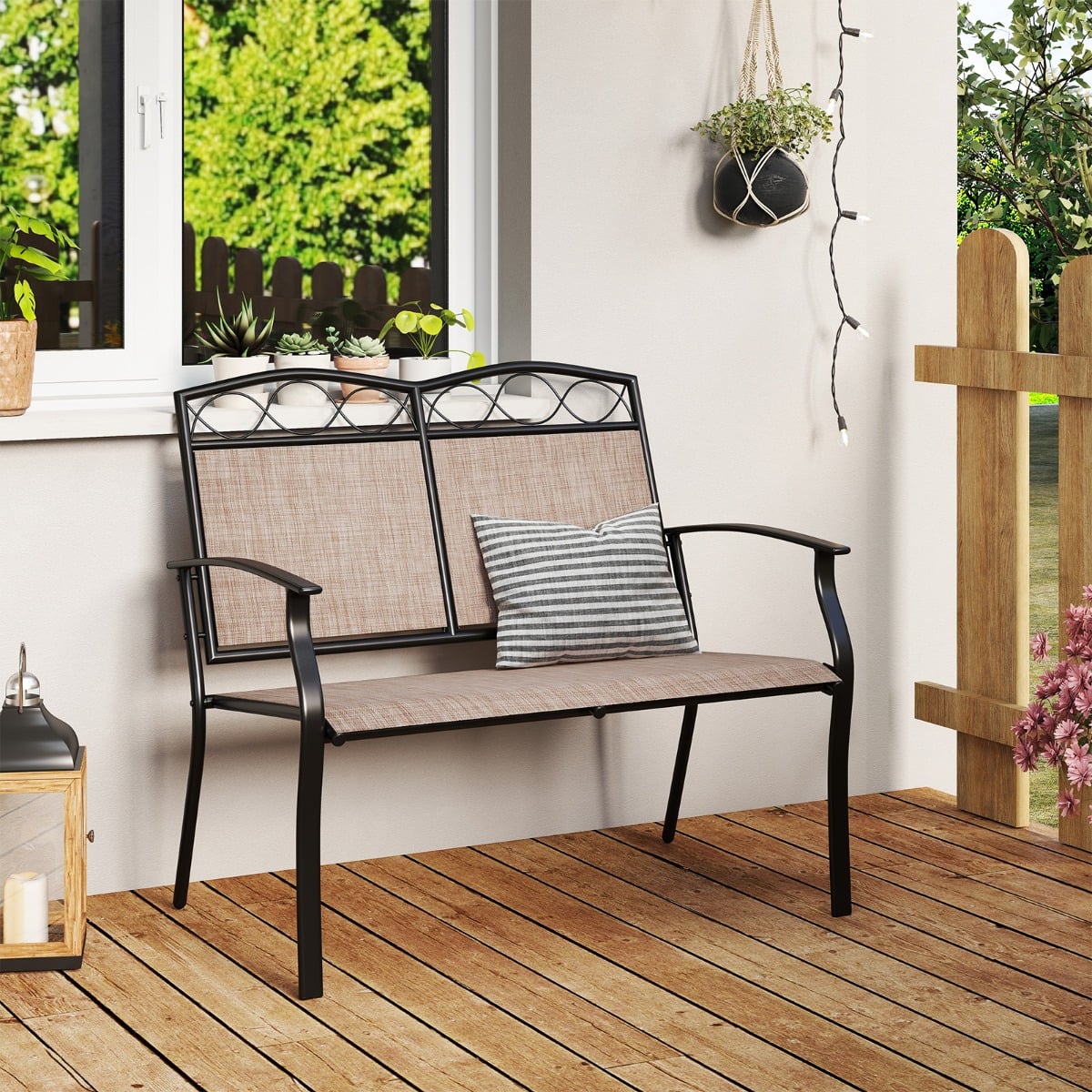 Wetterfeste Gartenbank für 2 Personen Outdoor Sitzbank bis 300 kg Belastbar Stoff Balkonbank