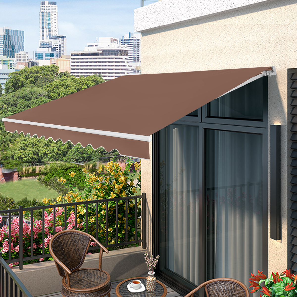 Einziehbare Markise Aluminium Terrassen Sonnenschutz mit Kurbelgriff 3,6 m × 3 m Braun