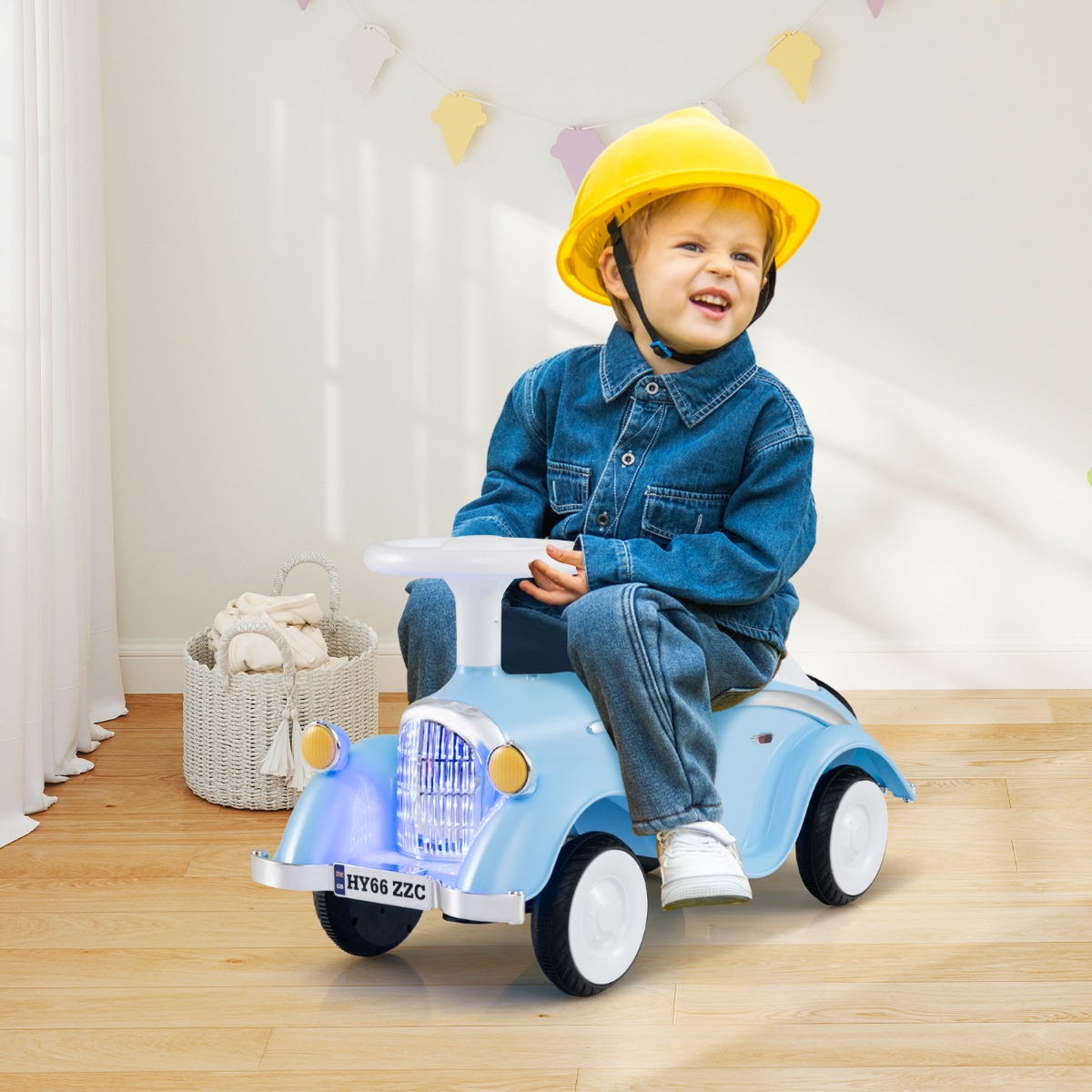Rutschauto klassisches Fuß-zu-Boden Rutschfahrzeug mit Lenkrad Hupe LED-Scheinwerfer Blau