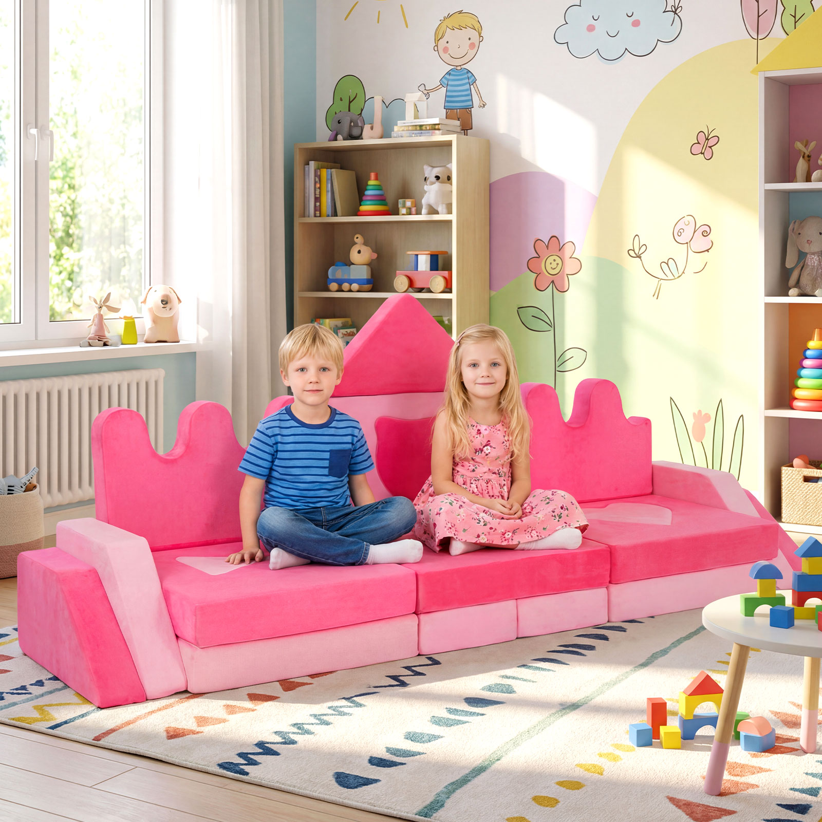 14-teiliges Kinder-Spielsofa modularer Kinderspielcouch ab 3 Jahren weiches Indoor-Kriechspielsofa Rosa