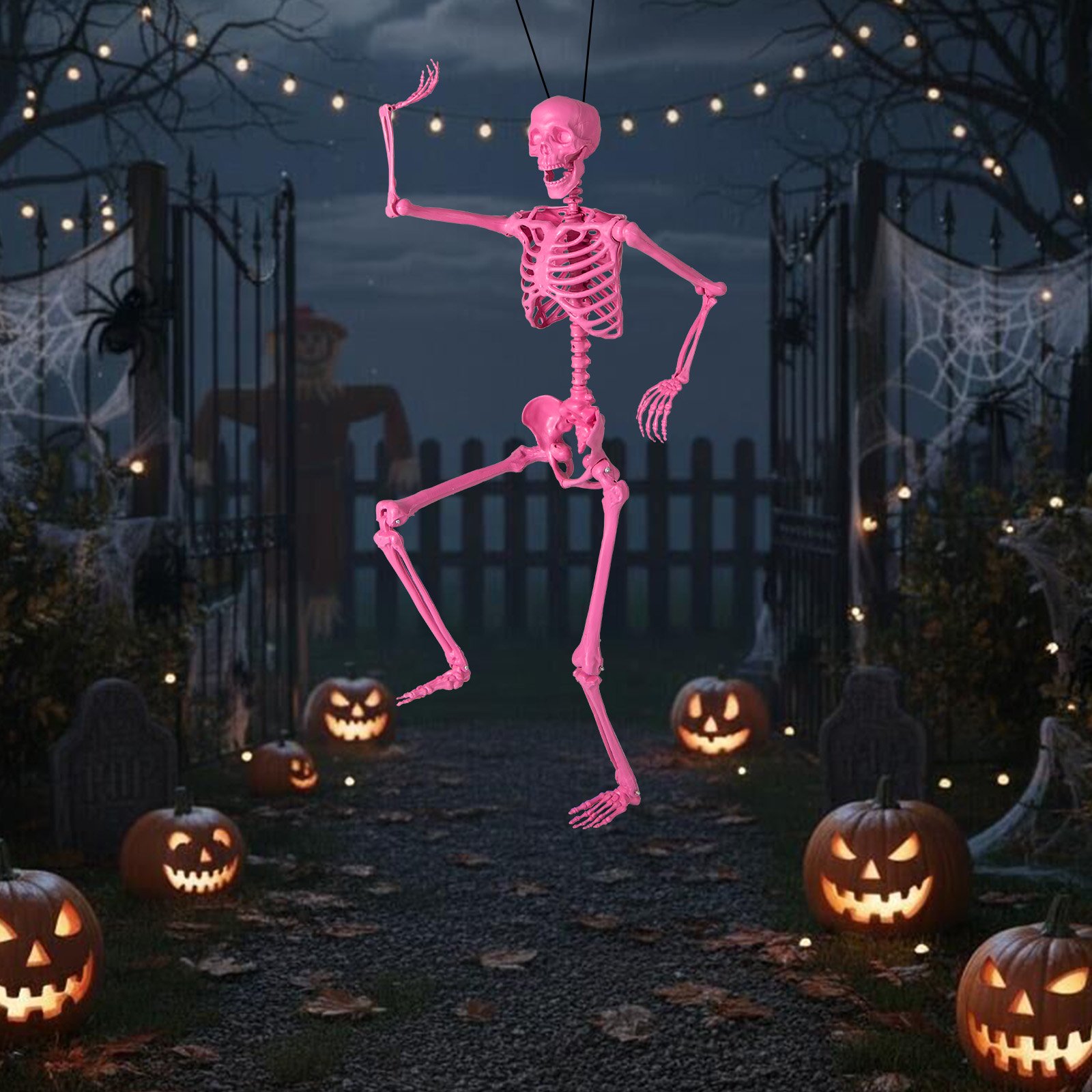 160 CM Halloween Skelett lebensgroß posierbares Skelett mit beweglichen Gelenken Halloween Dekoration Rosa