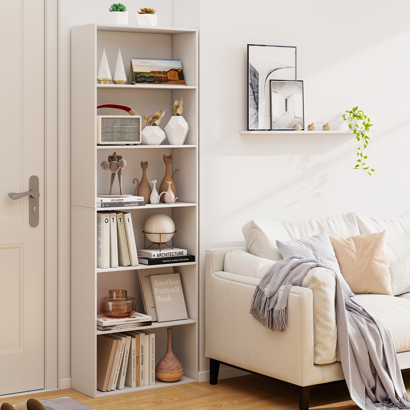 178 cm Bücherregal mit 2 Kippsicherungssets Freistehendes Standregal Display Regal Weiß