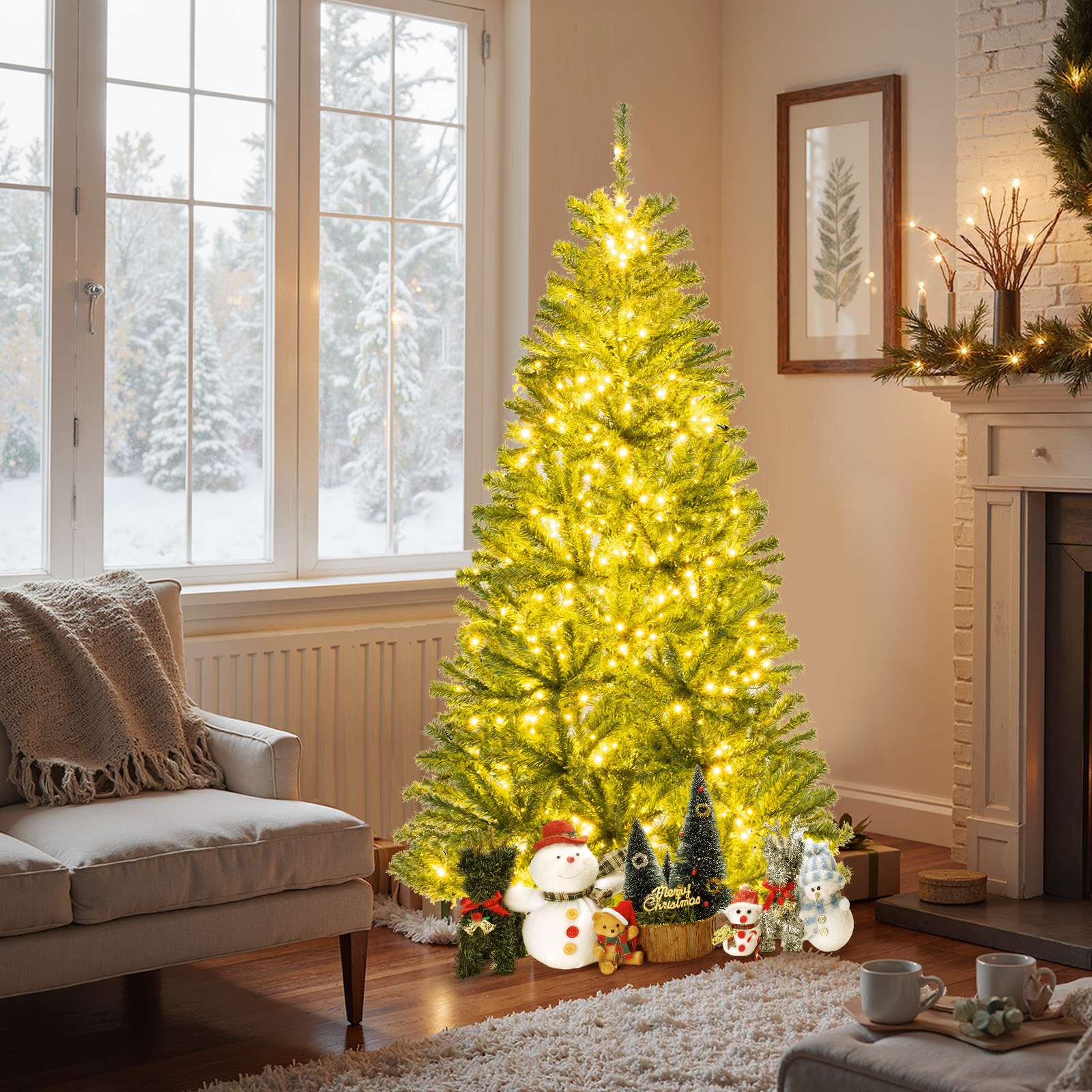 180 cm Beleuchteter Künstlicher Weihnachtsbaum Klappbarer Christbaum mit 700 Warmweißen LED-Lichtern 680 Zweigspitzen