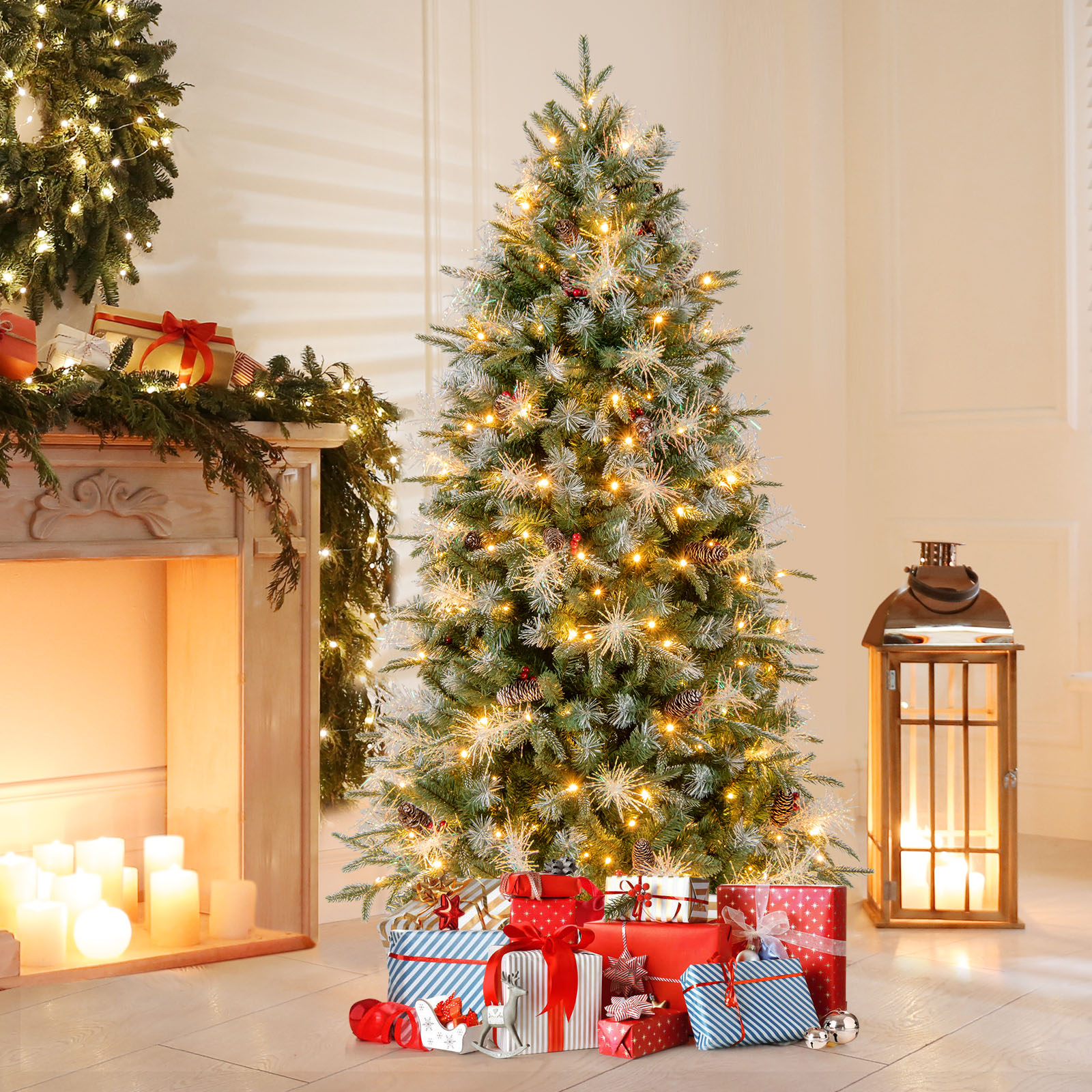 180 cm Vorgefertigter Künstlicher Weihnachtsbaum Gelenkiger Festlicher Weihnachtsbaum mit 806 PE- PVC- und PET-Zweigspitzen