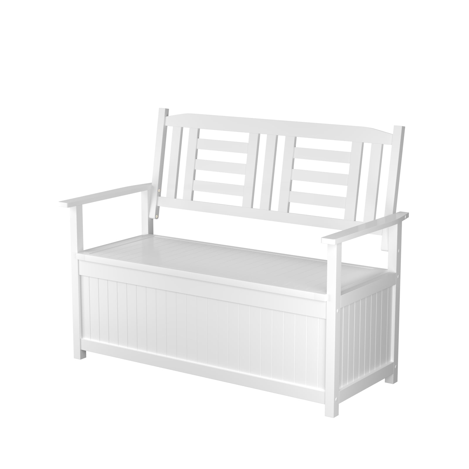 185 L Gartenbank Massivholz-Speicher-Sitzbank mit Rückenlehne & Armlehnen 2-Personen Eingangshallen-Deckbox Weiß