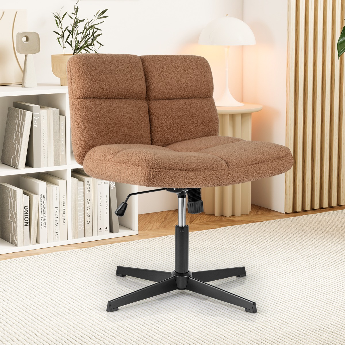 Schneidersitz Stuhl Drehstuhl ohne Armlehnen Schreibtischstuhl mit breiter Sitzfläche Braun