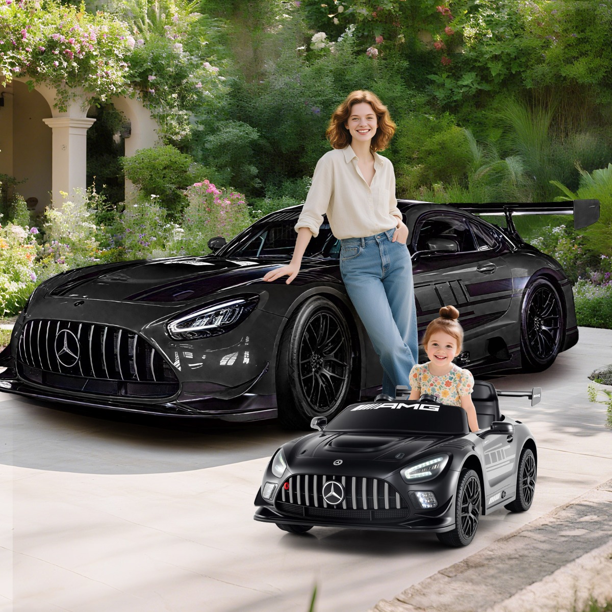 Ride-on-Auto lizenziertes Mercedes-AMG GT3 Kinderauto mit Fernbedienung 3 Geschwindigkeiten Schwarz