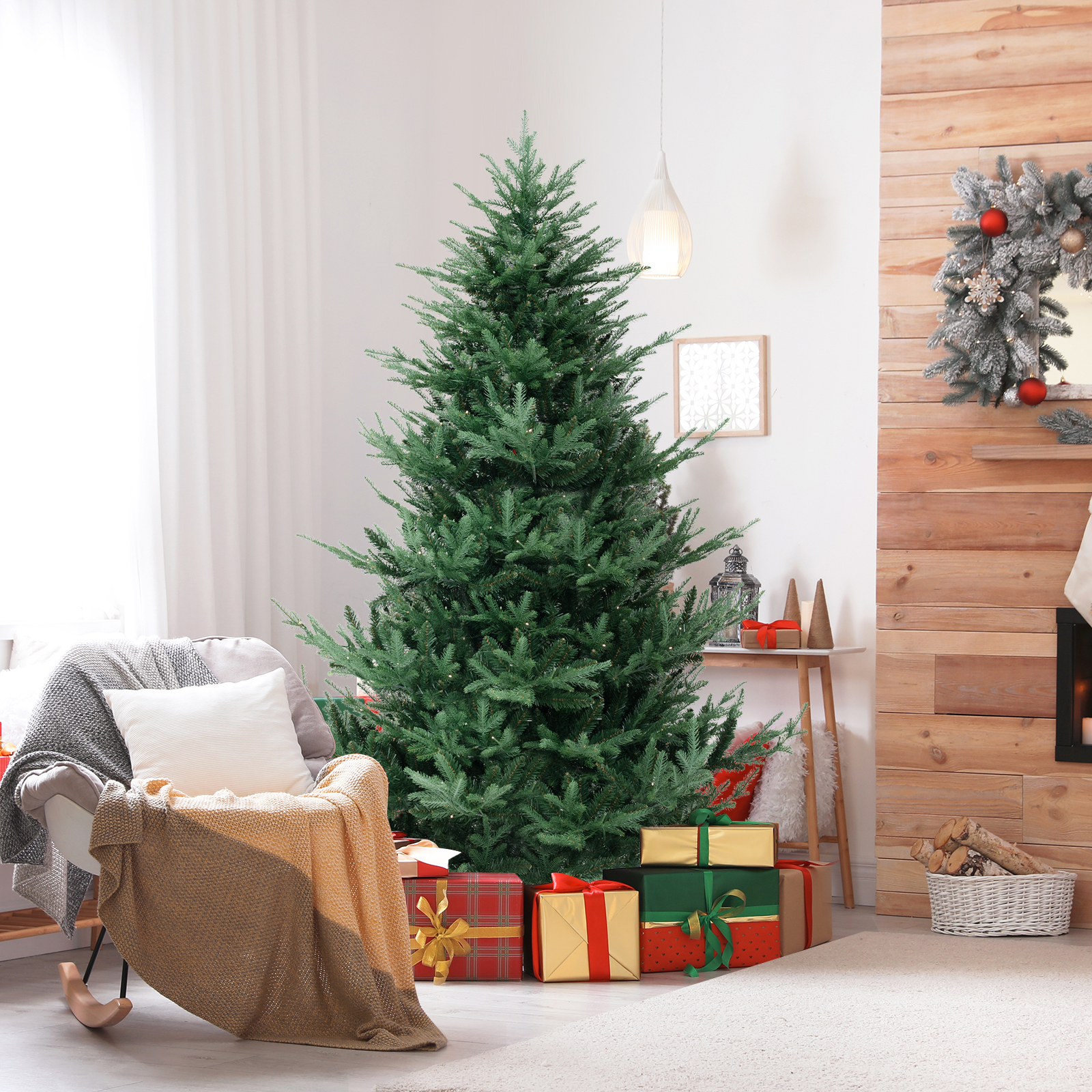 210 cm Künstlicher Weihnachtsbaum mit 340 Warmweißen LED Lichtern Tannenbaum