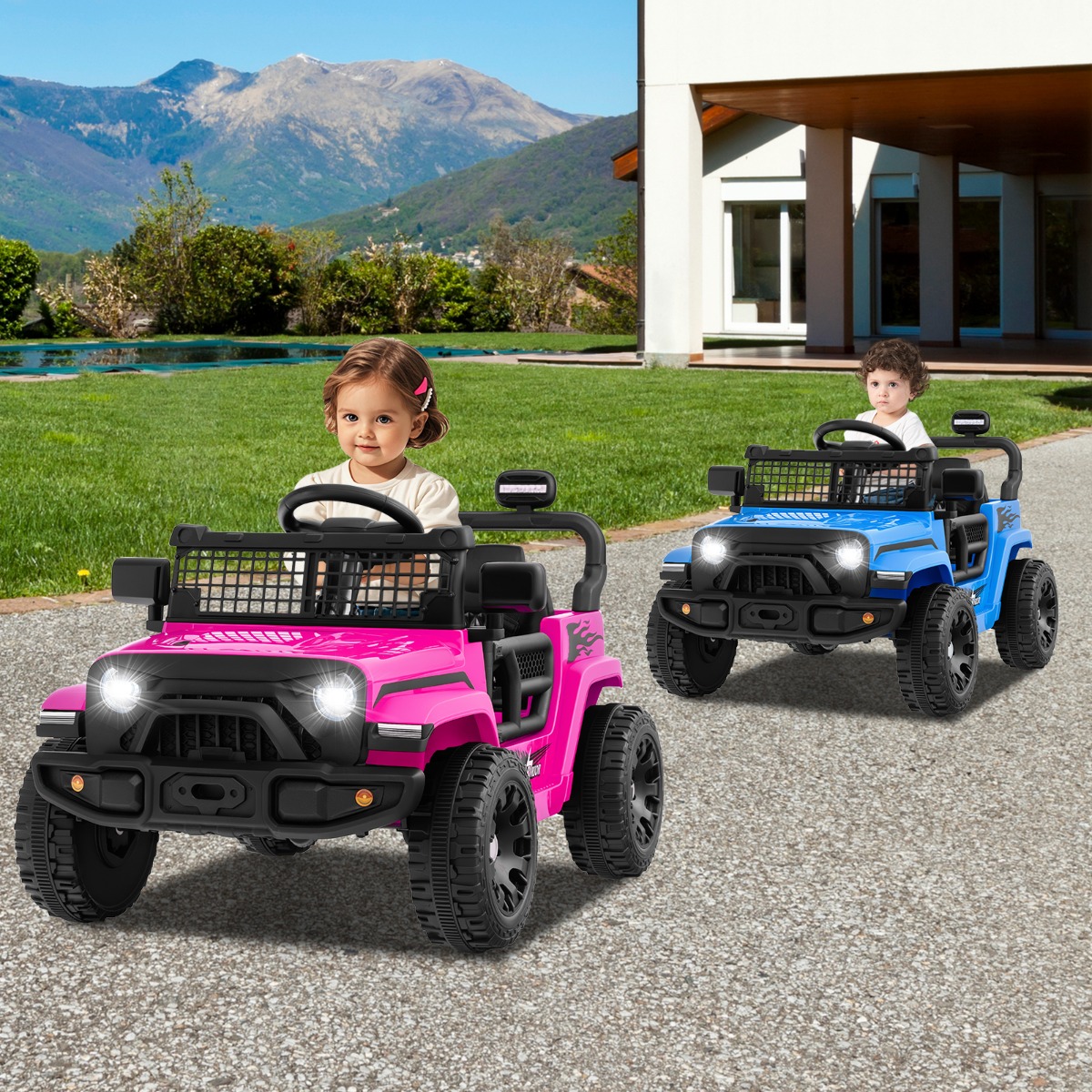 12V Kinder Elektroato Elektro Kinderauto mit Fernbedienung & Musik & Hupe & LED-Lichter Rosa