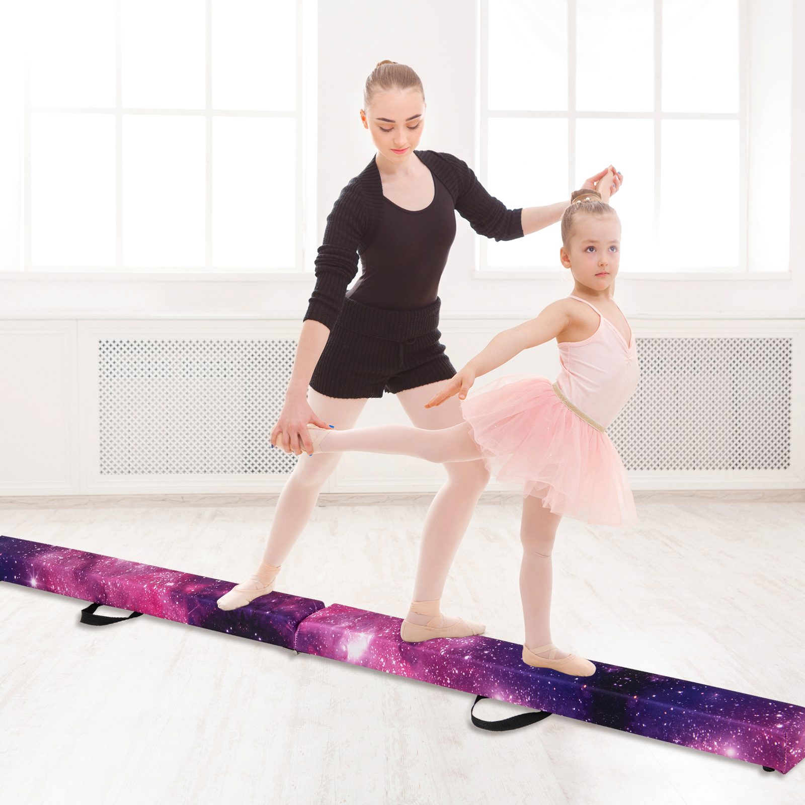 240cm Schwebebalken Kinder Balancierbalken klappbar Gymnastikbalken mit Tragegriff & rutschfestem Boden Mehrfarbig