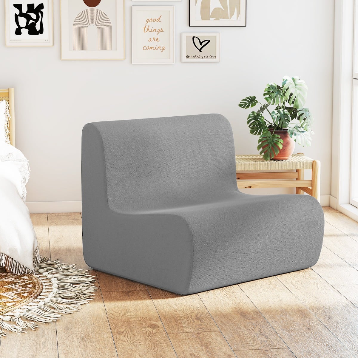 Sitzsack bequemer Bodensofa Stuhl mit weichem Samt & ergonomischer Unterstützung komfortabler Einzel-Lesesessel Grau