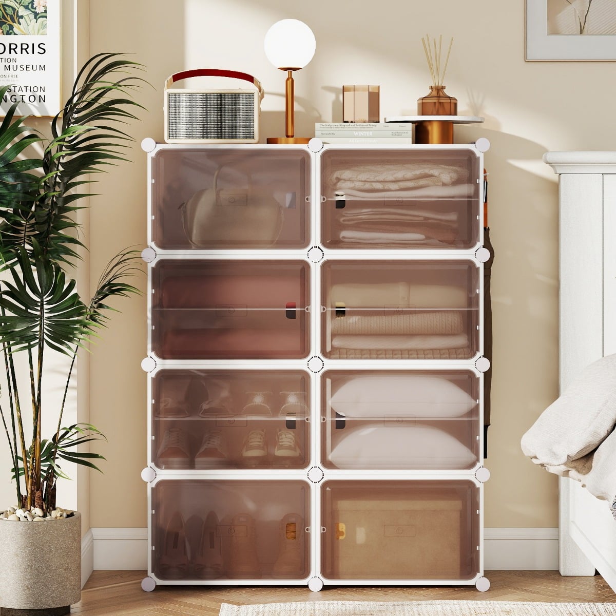 Schuhregal 8-stöckiger Schuhschrank mit herausnehmbaren Regalen stapelbare Schuhboxen für 32 Paar Schuhe